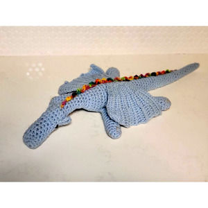 Handmade Crochet Dragon Stuffed Animal | Blue With Multicolor Scales